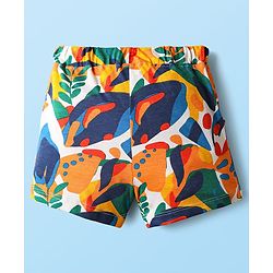 Babyhug Terry Knit Half Sleeves Co-ords Hooded Sweatshirt & Shorts Set with Tropical Theme Print - Multicolor