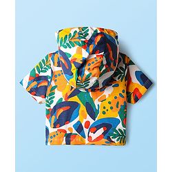 Babyhug Terry Knit Half Sleeves Co-ords Hooded Sweatshirt & Shorts Set with Tropical Theme Print - Multicolor
