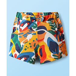 Babyhug Terry Knit Half Sleeves Co-ords Hooded Sweatshirt & Shorts Set with Tropical Theme Print - Multicolor