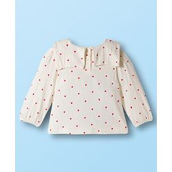 Babyhug Crinkled Crepe Knit Full Sleeves Top & Leggings Set with Heart Print - Offwhite & Red