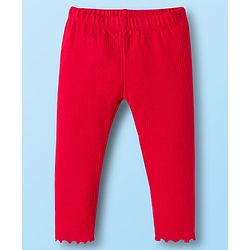 Babyhug Crinkled Crepe Knit Full Sleeves Top & Leggings Set with Heart Print - Offwhite & Red