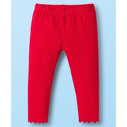 Babyhug Crinkled Crepe Knit Full Sleeves Top & Leggings Set with Heart Print - Offwhite & Red