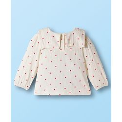 Babyhug Crinkled Crepe 100% Cotton Knit Full Sleeves Top & Leggings Set with Heart Print - Offwhite & Red
