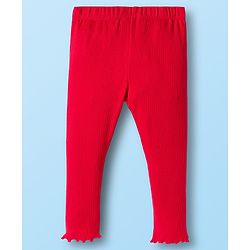 Babyhug Crinkled Crepe 100% Cotton Knit Full Sleeves Top & Leggings Set with Heart Print - Offwhite & Red