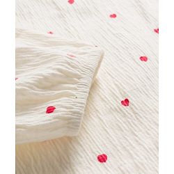 Babyhug Crinkled Crepe 100% Cotton Knit Full Sleeves Top & Leggings Set with Heart Print - Offwhite & Red