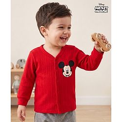 Babyhug Disney Full Sleeve Front Open Thermal Vest with Mickey Mouse Graphic - Red