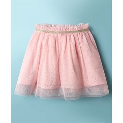 Babyhug Single Jersey Knit Frill Sleeves Top & Skirt Set with Floral Applique & Heart Embroidery - Pink & White