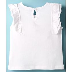 Babyhug Single Jersey Knit Frill Sleeves Top & Skirt Set with Floral Applique & Heart Embroidery - Pink & White