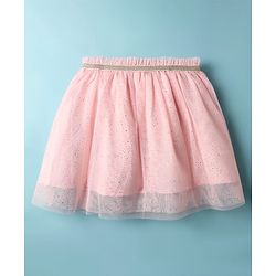 Babyhug Single Jersey Knit Frill Sleeves Top & Skirt Set with Floral Applique & Heart Embroidery - Pink & White