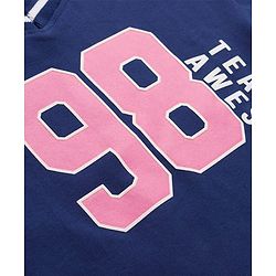 Babyhug 100% Cotton Terry Knit Half Sleeves Top & Track Pants Set with 98 Text Print - Navy Blue