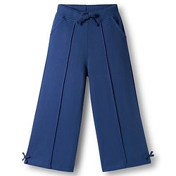 Babyhug Terry Knit Premium Light Gauge Terry Full Sleeves Top & Trouser Set with Cherrish The Little Things Text Print & Bow Applique - Navy Blue