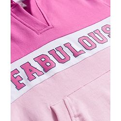 Babyhug Terry Knit Premium Light Gauge Terry Full Sleeves Hooded Top and Lounge Pant Set with Kangaroo Pockets & Fabulous Text Print - Pink