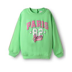 Babyhug Fleece Knit Full Sleeves Sweatshirt & Lounge Pant Set with Text Print & Tape Detailing - Limegreen