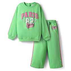 Babyhug Fleece Knit Full Sleeves Sweatshirt & Lounge Pant Set with Text Print & Tape Detailing - Limegreen