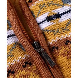Babyhug Knitted Full Sleeves Hooded Front Open Sweater With Aztec Design - Mustard