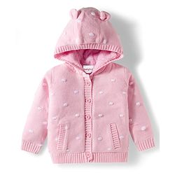 Babyhug Knit Full Sleeves Hooded Front Open Sweater with Ear Applique - Pink
