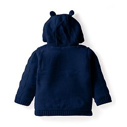 Babyhug Knit Full Sleeves Hooded Front Open Sweater with Cable Knit Design & Ear Applique - Navy Blue