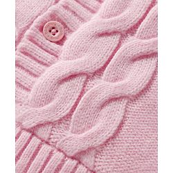 Babyhug Knit Full Sleeves Hooded Front Open Sweater with Cable Knit Design & Ear Applique - Pink