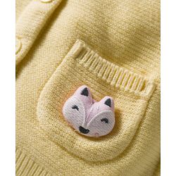 Babyhug Knitted Full Sleeves Hooded Front Open Sweater With Animal Applique - Yellow