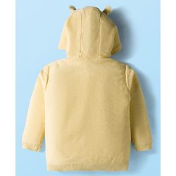 Babyhug Knitted Full Sleeves Hooded Front Open Sweater With Animal Applique - Yellow