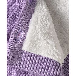 Babyhug Knit Full Sleeves Front Open Hooded Sweater with Fox Applique & Pocket Detailing - Lavender
