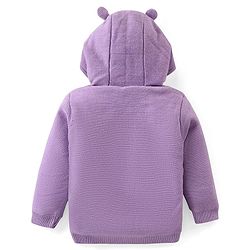 Babyhug Knit Full Sleeves Front Open Hooded Sweater with Fox Applique & Pocket Detailing - Lavender