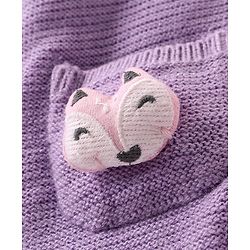 Babyhug Knit Full Sleeves Front Open Hooded Sweater with Fox Applique & Pocket Detailing - Lavender