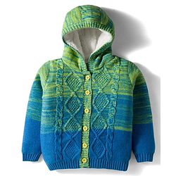Babyhug Knitted Full Sleeves Hooded Front Open Sweater With Cable Knit Design - Green & Blue