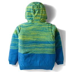 Babyhug Knitted Full Sleeves Hooded Front Open Sweater With Cable Knit Design - Green & Blue