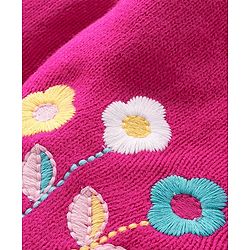Babyhug Knitted Full Sleeves Hooded Front Open Sweater With Floral Embroidery - Fuchsia