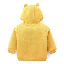 Babyhug Knitted Full Sleeves Hooded Front Open Sweater With Bunny Embroidery - Yellow
