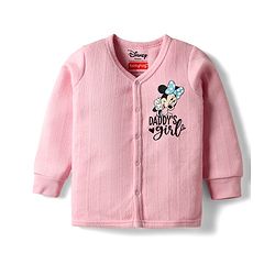 Babyhug Disney Full Sleeve Front Open Thermal Vest & Pant Set With Minnie Mouse Graphic - Pink