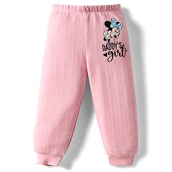 Babyhug Disney Full Sleeve Front Open Thermal Vest & Pant Set With Minnie Mouse Graphic - Pink
