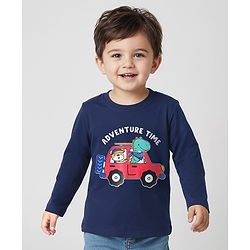 Babyhug 100% Single Jersey Knit Full Sleeves T-Shirt with Animal Graphics - Navy Blue