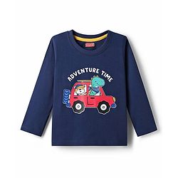 Babyhug 100% Single Jersey Knit Full Sleeves T-Shirt with Animal Graphics - Navy Blue