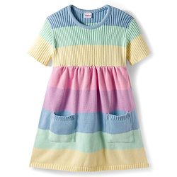 Babyhug Sweater Knit Half Sleeves Woollen Dress with Color Block Design & Pockets - Multicolor