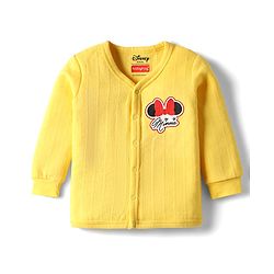 Babyhug Disney Full Sleeve Front Open Thermal Vest & Pant Set With Minnie Mouse Graphic - Yellow