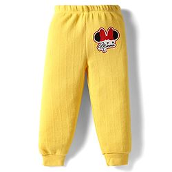 Babyhug Disney Full Sleeve Front Open Thermal Vest & Pant Set With Minnie Mouse Graphic - Yellow