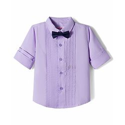 Babyhug Oxford Cotton Woven Full Sleeves Solid Color Pintuck Party Shirt with Bow - Lavender
