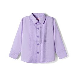 Babyhug Oxford Cotton Woven Full Sleeves Solid Color Pintuck Party Shirt with Bow - Lavender