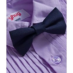 Babyhug Oxford Cotton Woven Full Sleeves Solid Color Pintuck Party Shirt with Bow - Lavender
