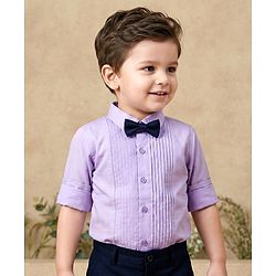 Babyhug Oxford Cotton Woven Full Sleeves Solid Color Pintuck Party Shirt with Bow - Lavender