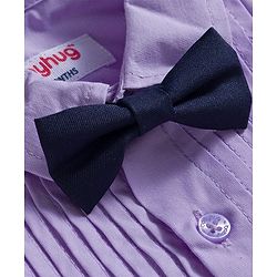 Babyhug Oxford Cotton Woven Full Sleeves Solid Color Pintuck Party Shirt with Bow - Lavender