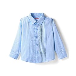 Babyhug Cotton Woven Full Sleeves Partywear Solid Oxford Pintuck Shirt With Bow - Light Blue