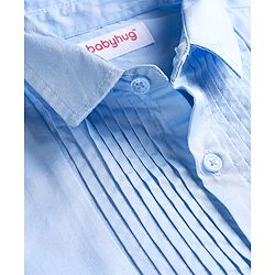 Babyhug Cotton Woven Full Sleeves Partywear Solid Oxford Pintuck Shirt With Bow - Light Blue