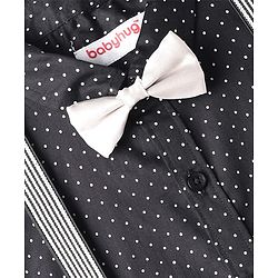 Babyhug Cotton Woven Full Sleeves Polka Dots Print Party Shirt with Suspender & Bow - Black