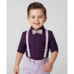 Babyhug Cotton Woven Full Sleeves Party Shirt with Suspender & Bow - Purple