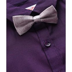 Babyhug Cotton Woven Full Sleeves Party Shirt with Suspender & Bow - Purple