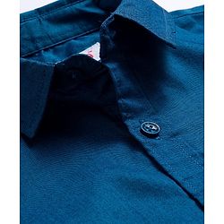 Babyhug Cotton Woven Full Sleeves Solid Color Shirt with Bow & Suspender - Blue