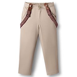 Babyhug Cotton Woven Full Sleeves Solid Party Shirt & Trouser Set With Bow & Suspender - Maroon